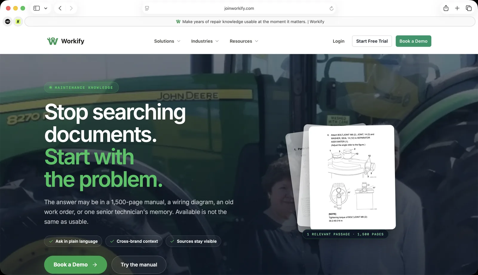 Workify maintenance knowledge page: stop searching documents